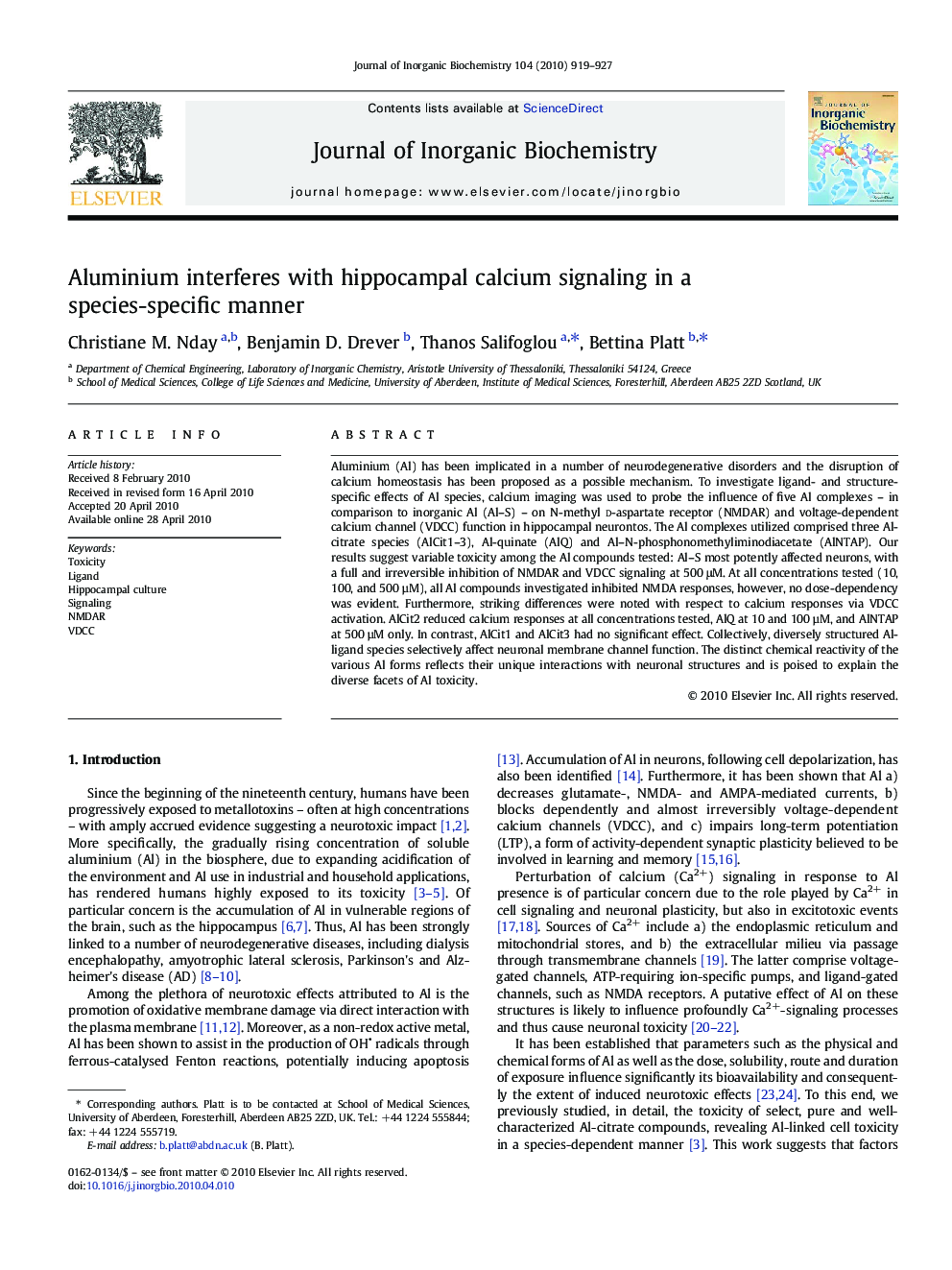 Aluminium interferes with hippocampal calcium signaling in a species-specific manner