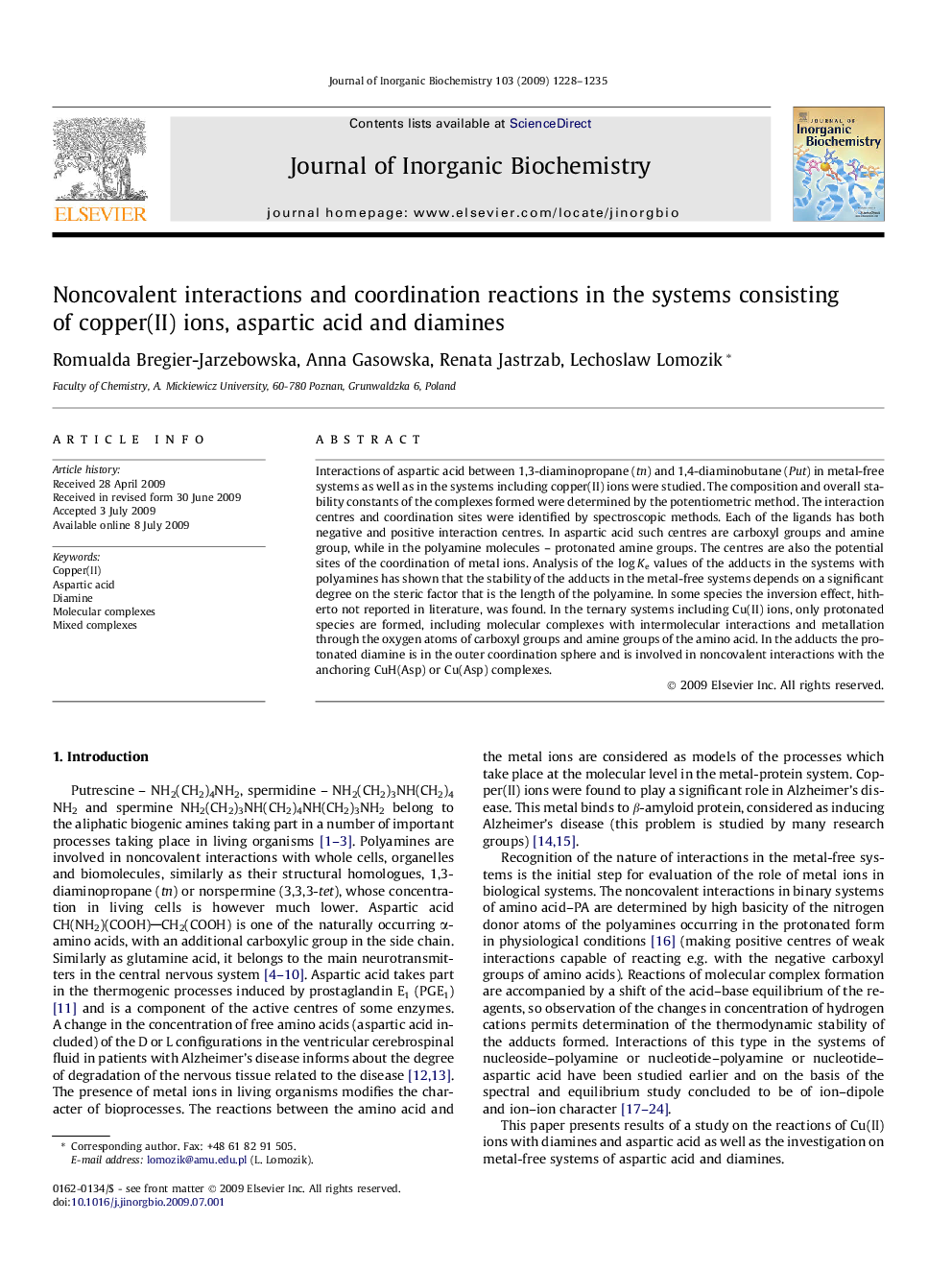 Noncovalent interactions and coordination reactions in the systems consisting of copper(II) ions, aspartic acid and diamines