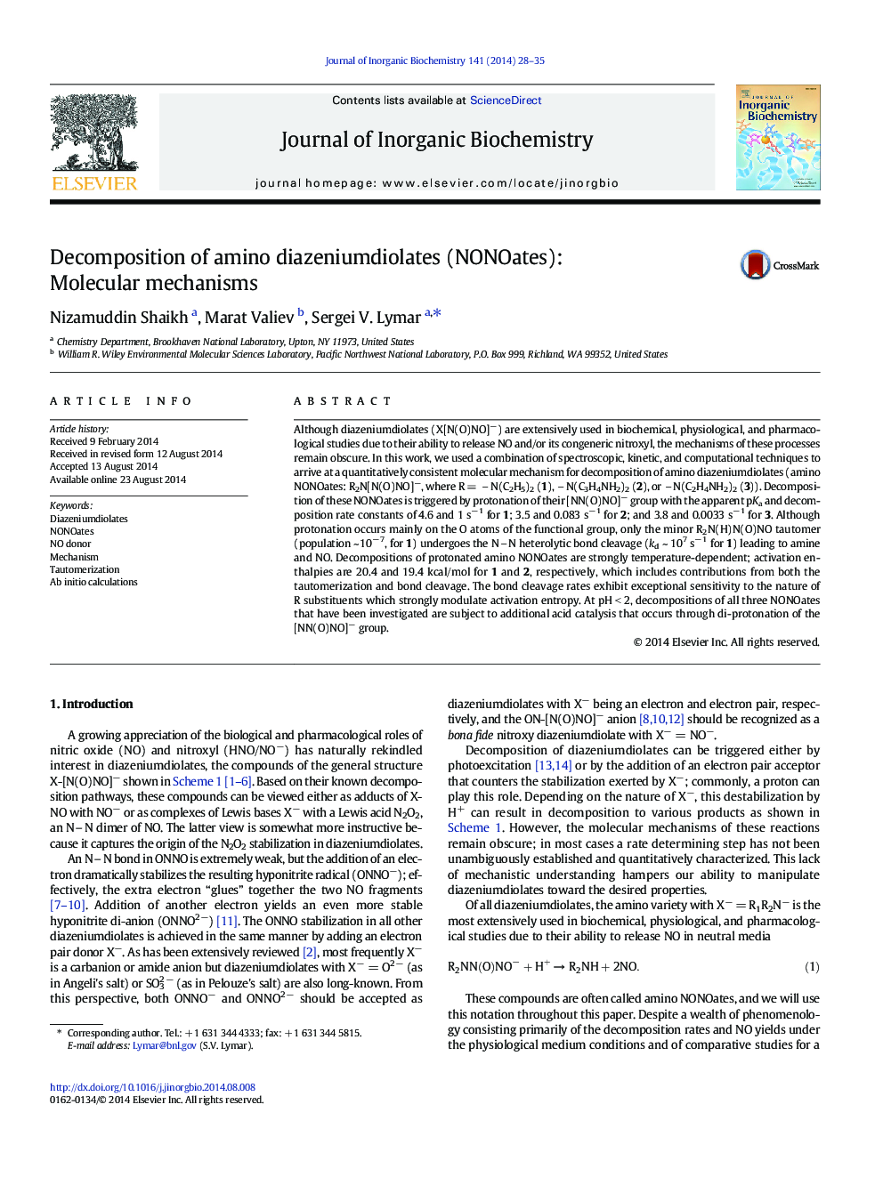 Decomposition of amino diazeniumdiolates (NONOates): Molecular mechanisms