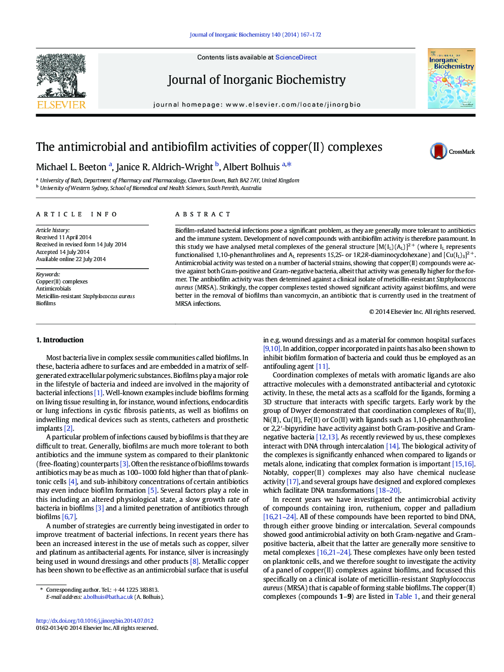 The antimicrobial and antibiofilm activities of copper(II) complexes