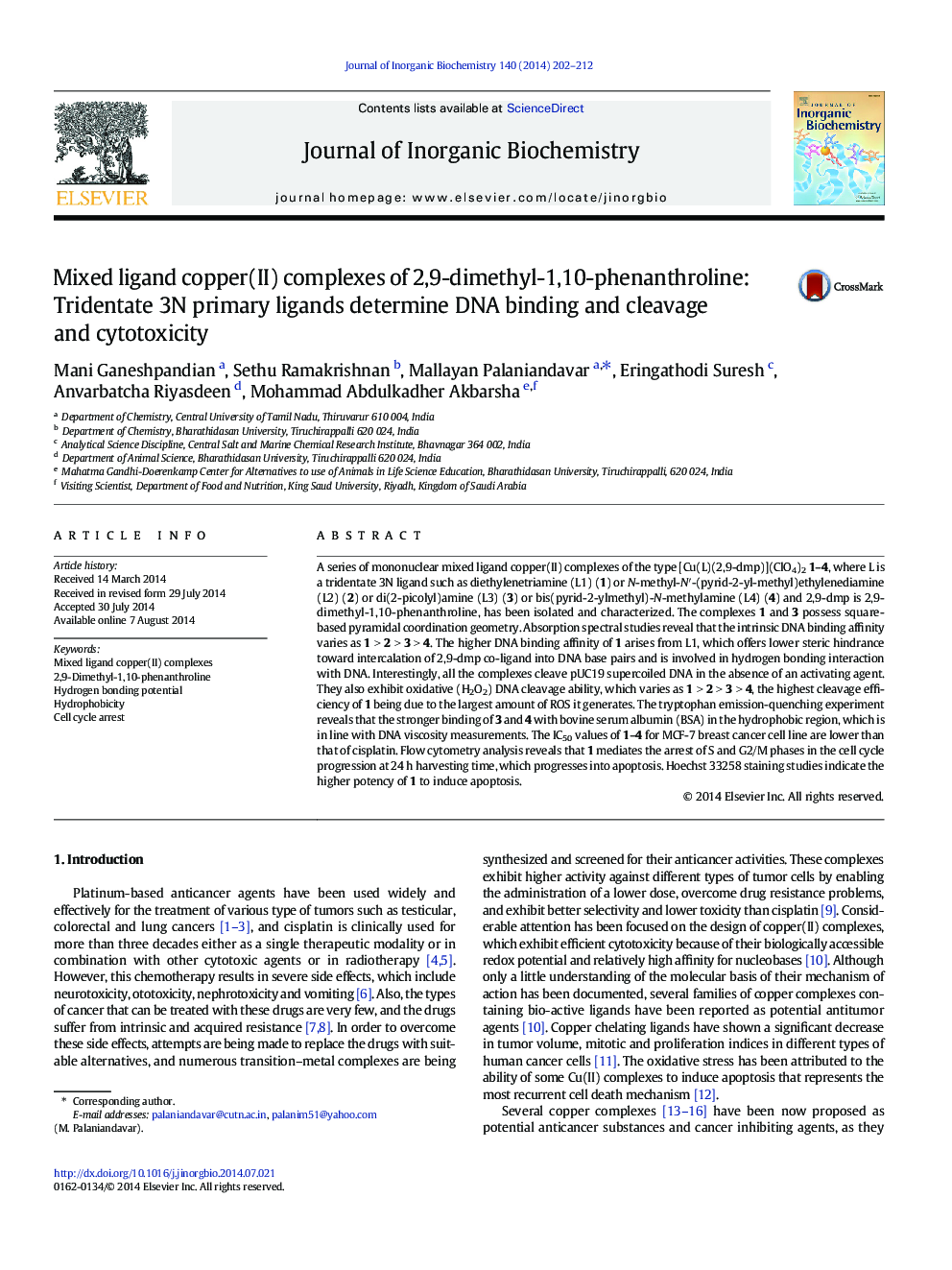 Mixed ligand copper(II) complexes of 2,9-dimethyl-1,10-phenanthroline: Tridentate 3N primary ligands determine DNA binding and cleavage and cytotoxicity