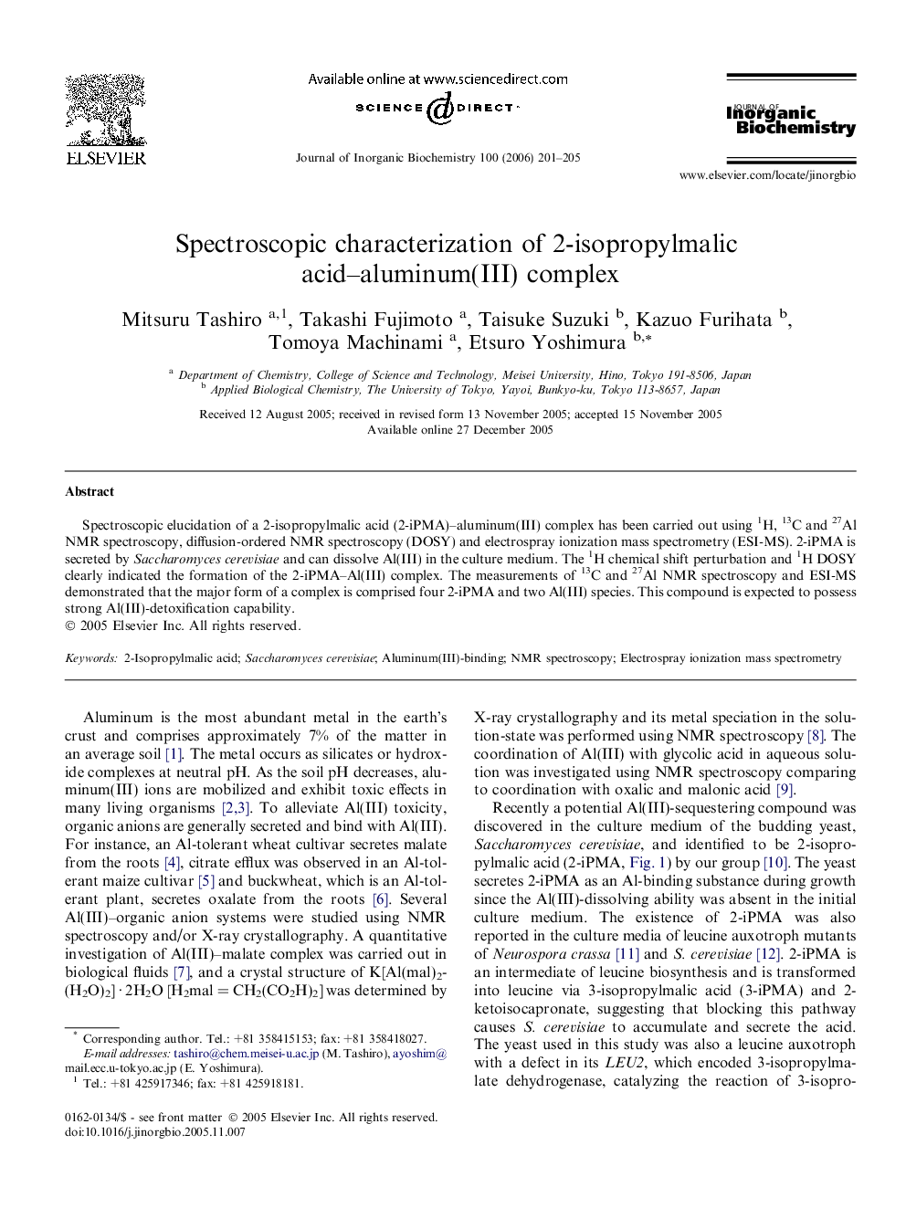 Spectroscopic characterization of 2-isopropylmalic acid-aluminum(III) complex