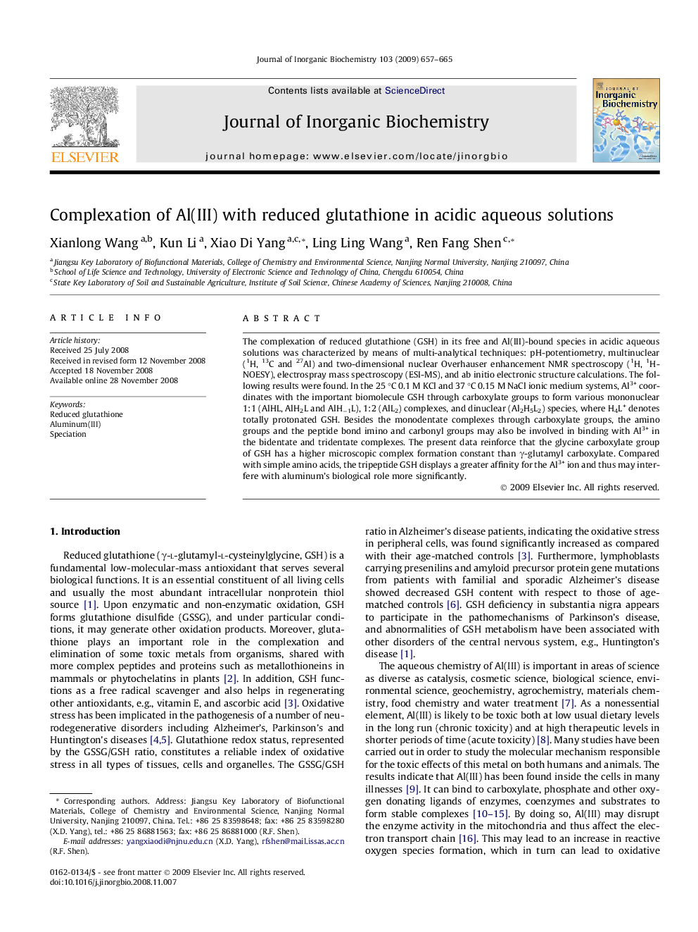 Complexation of Al(III) with reduced glutathione in acidic aqueous solutions