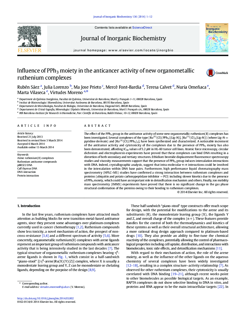 Influence of PPh3 moiety in the anticancer activity of new organometallic ruthenium complexes