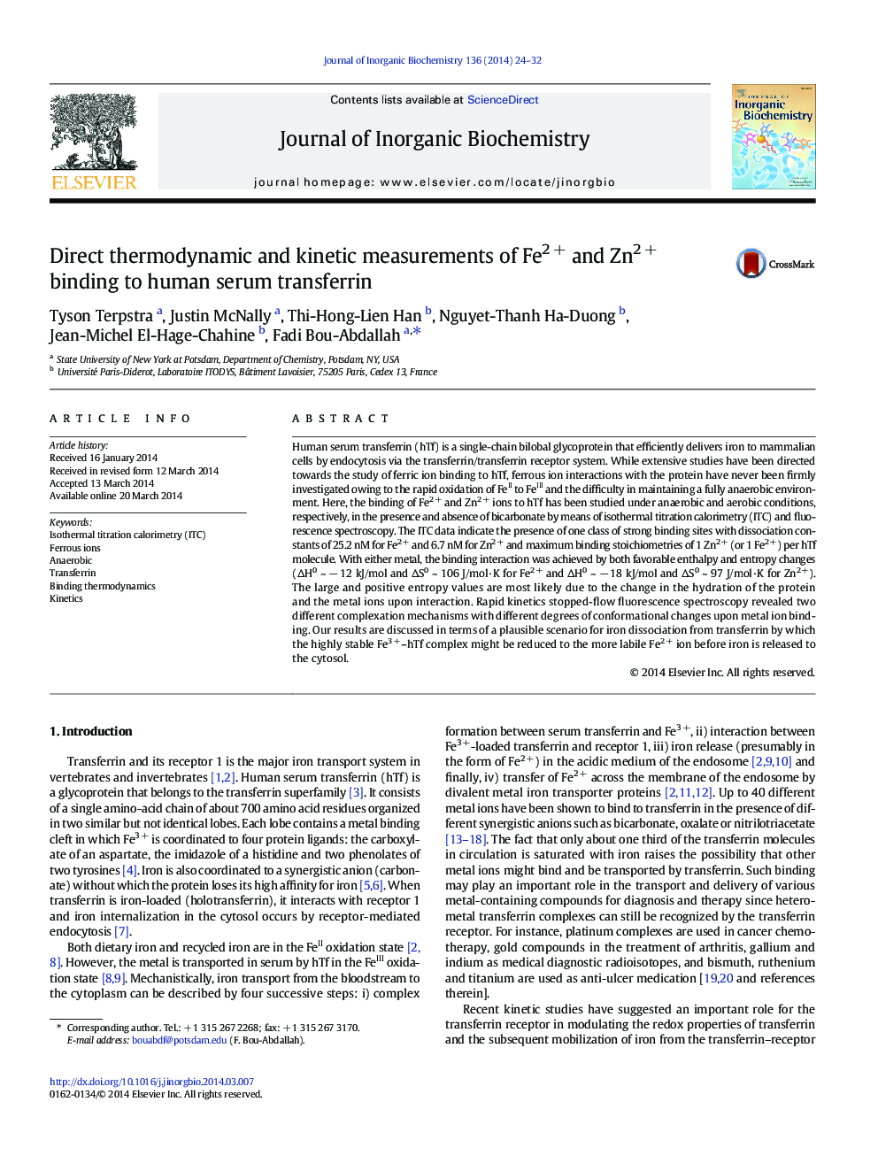 Direct thermodynamic and kinetic measurements of Fe2 + and Zn2 + binding to human serum transferrin