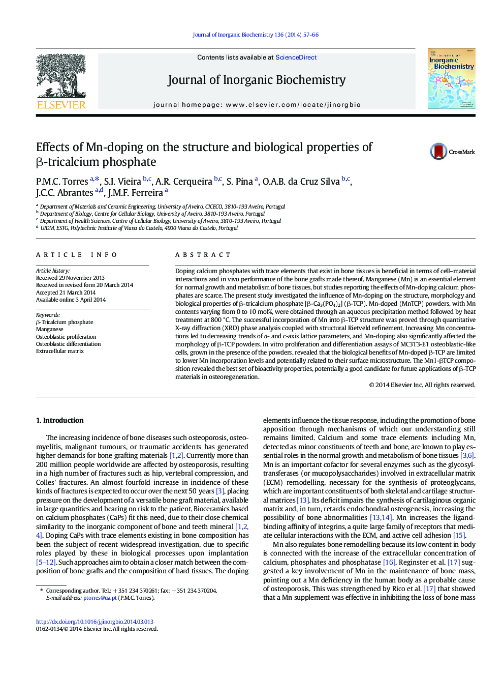 Effects of Mn-doping on the structure and biological properties of β-tricalcium phosphate