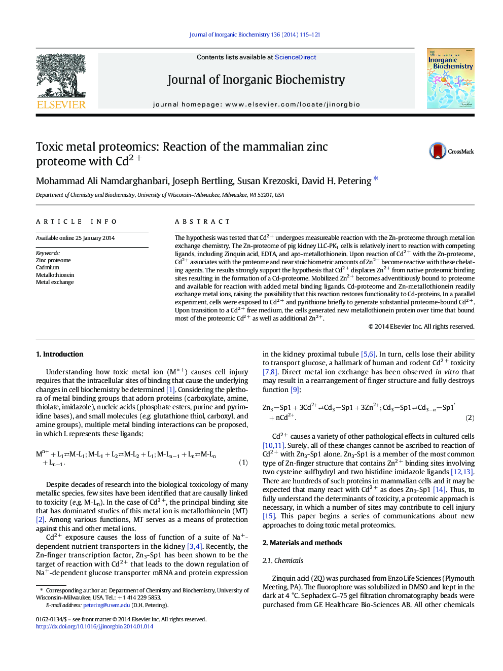 Toxic metal proteomics: Reaction of the mammalian zinc proteome with Cd2 +