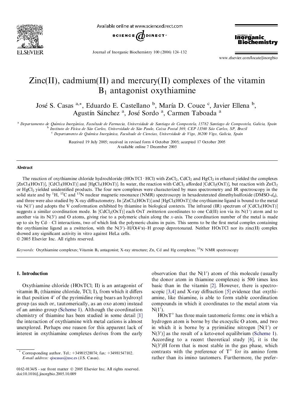 Zinc(II), cadmium(II) and mercury(II) complexes of the vitamin B1 antagonist oxythiamine