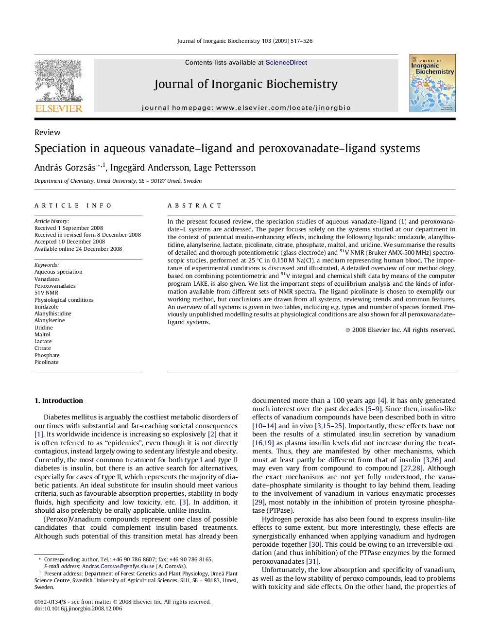 Speciation in aqueous vanadate–ligand and peroxovanadate–ligand systems