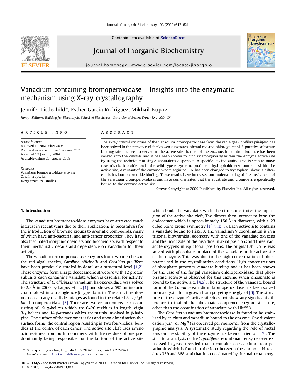 Vanadium containing bromoperoxidase – Insights into the enzymatic mechanism using X-ray crystallography