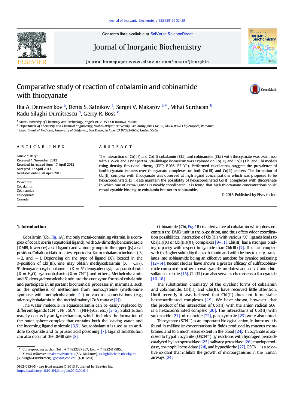 Comparative study of reaction of cobalamin and cobinamide with thiocyanate