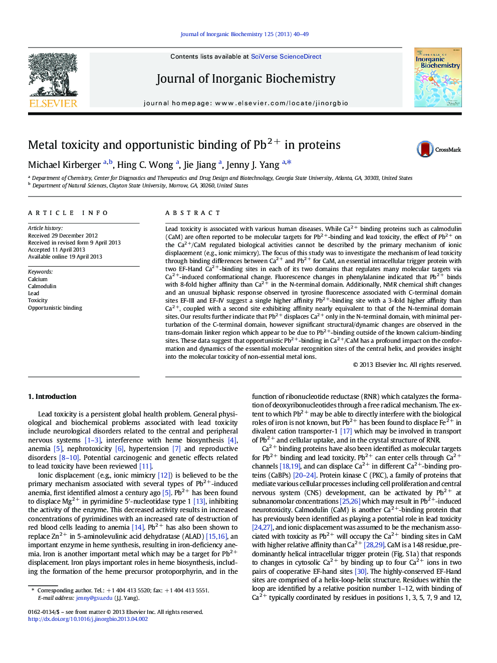 Metal toxicity and opportunistic binding of Pb2 + in proteins