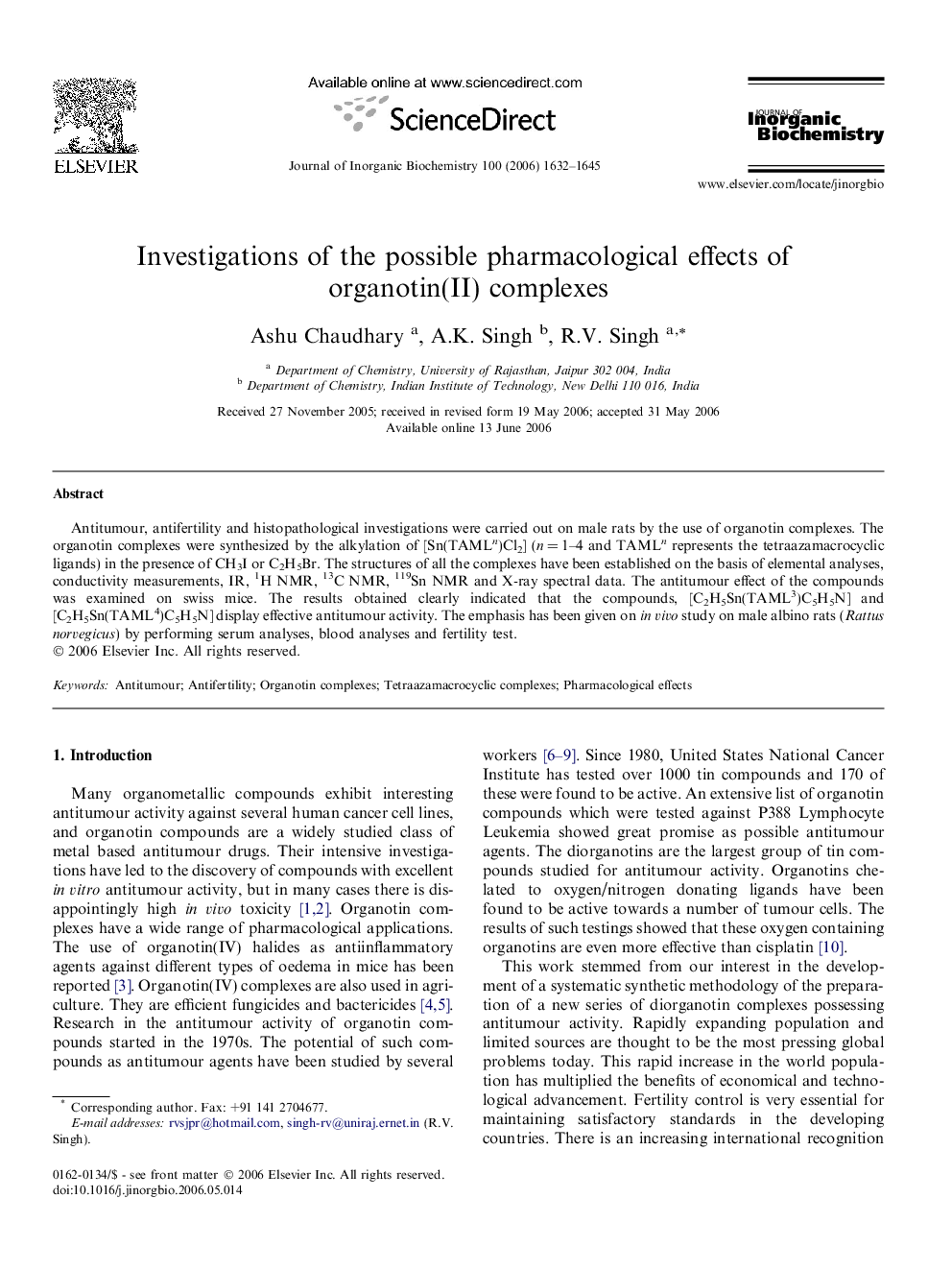 Investigations of the possible pharmacological effects of organotin(II) complexes