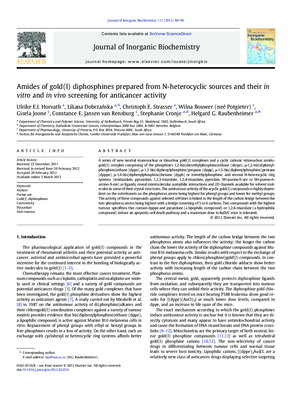 Amides of gold(I) diphosphines prepared from N-heterocyclic sources and their in vitro and in vivo screening for anticancer activity