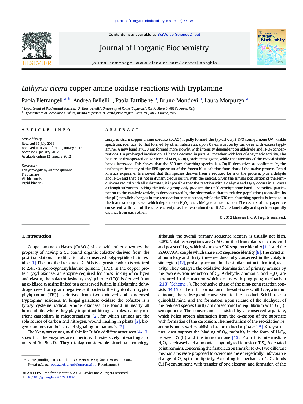 Lathyrus cicera copper amine oxidase reactions with tryptamine