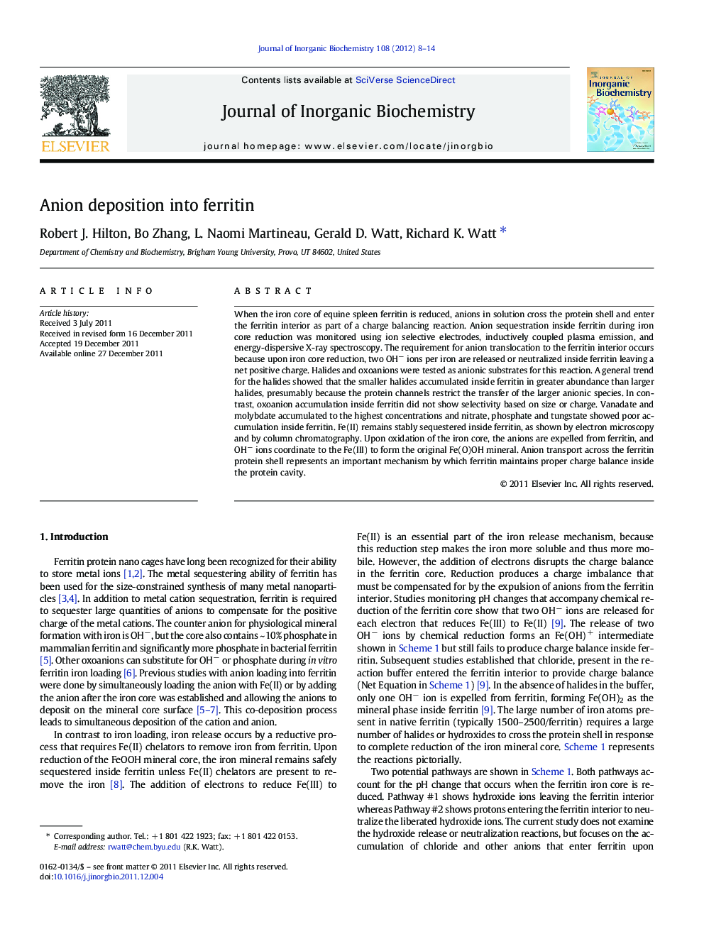 Anion deposition into ferritin