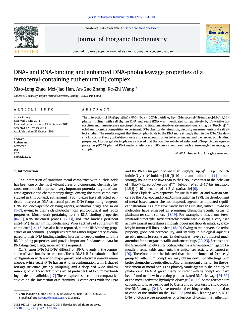 DNA- and RNA-binding and enhanced DNA-photocleavage properties of a ferrocenyl-containing ruthenium(II) complex