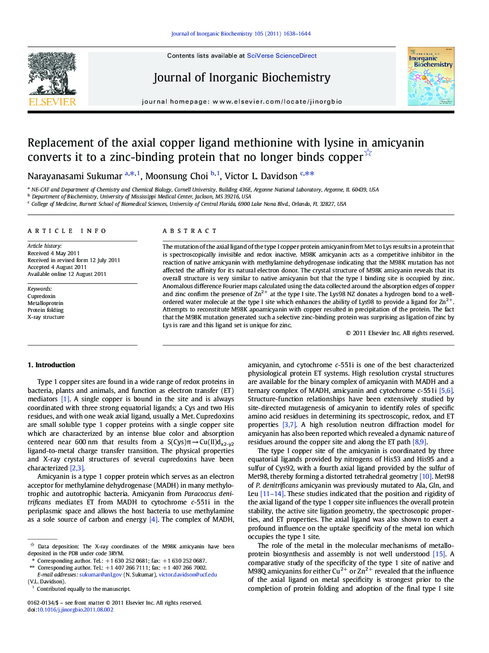 Replacement of the axial copper ligand methionine with lysine in amicyanin converts it to a zinc-binding protein that no longer binds copper