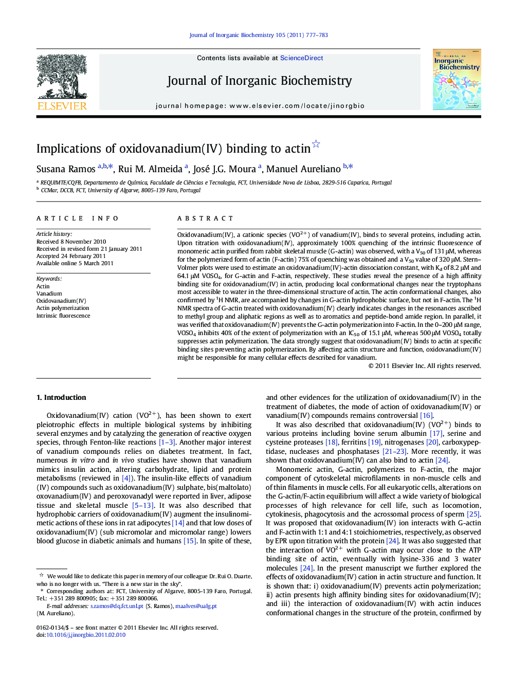 Implications of oxidovanadium(IV) binding to actin 