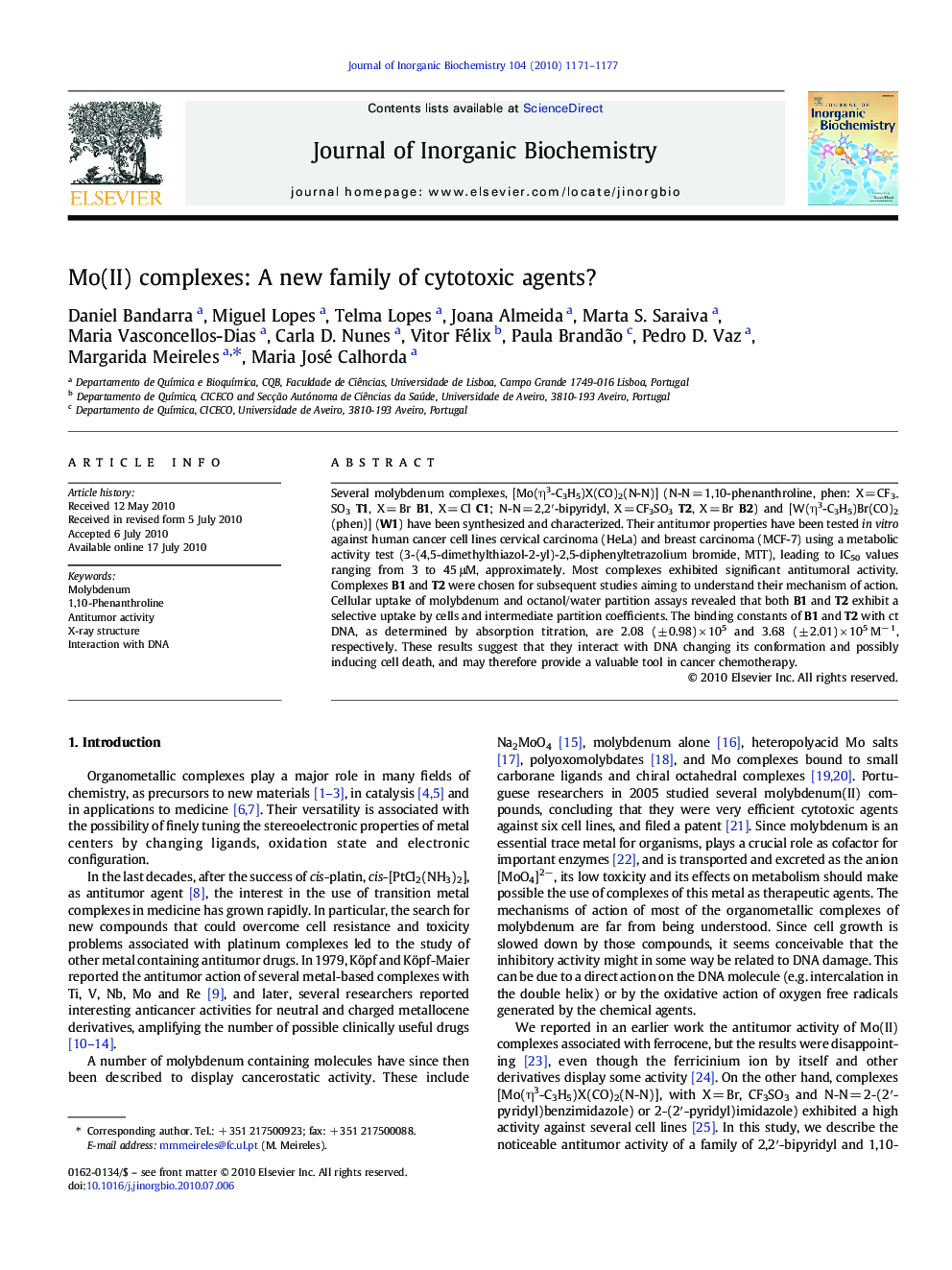 Mo(II) complexes: A new family of cytotoxic agents?