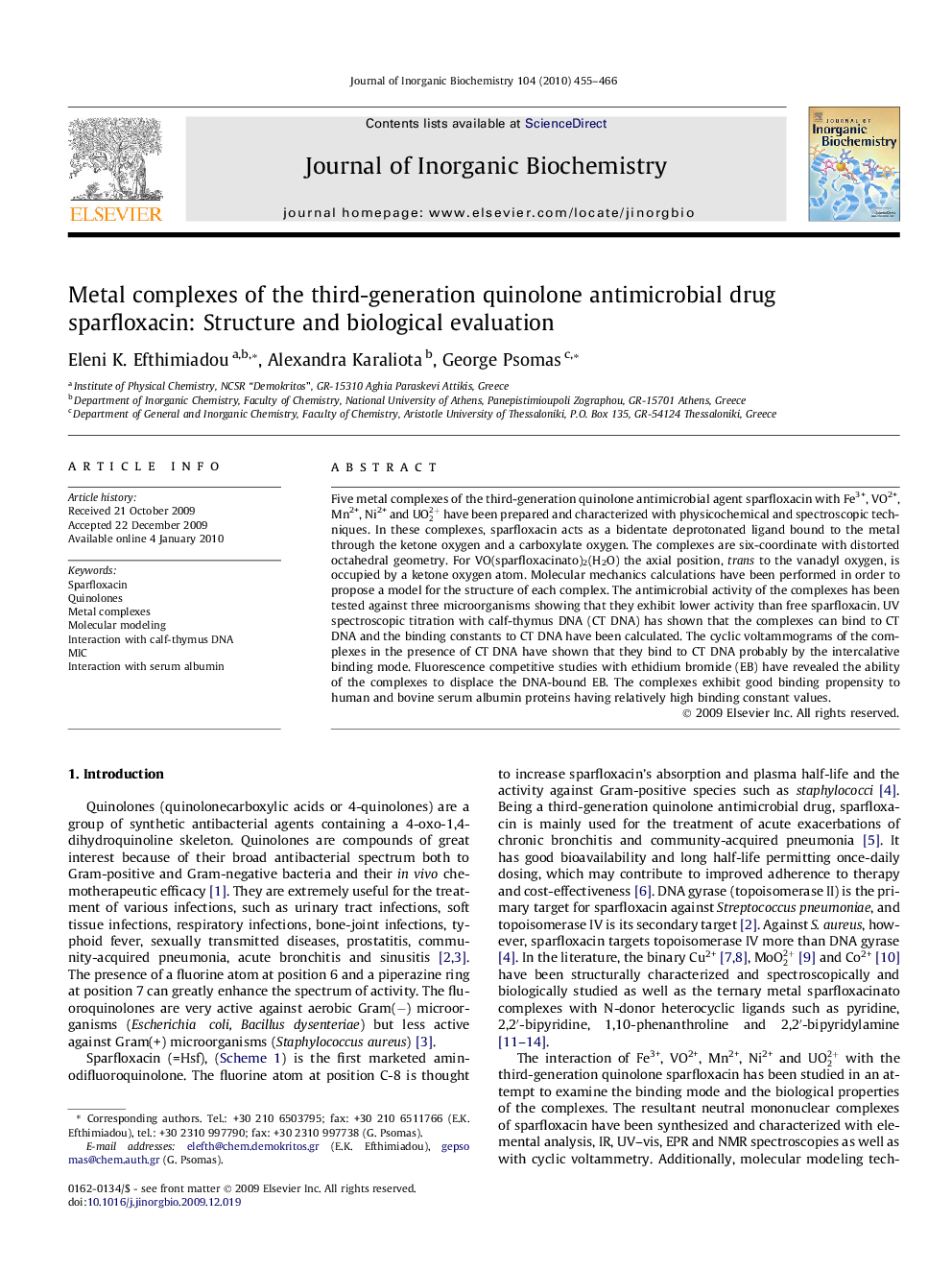 Metal complexes of the third-generation quinolone antimicrobial drug sparfloxacin: Structure and biological evaluation