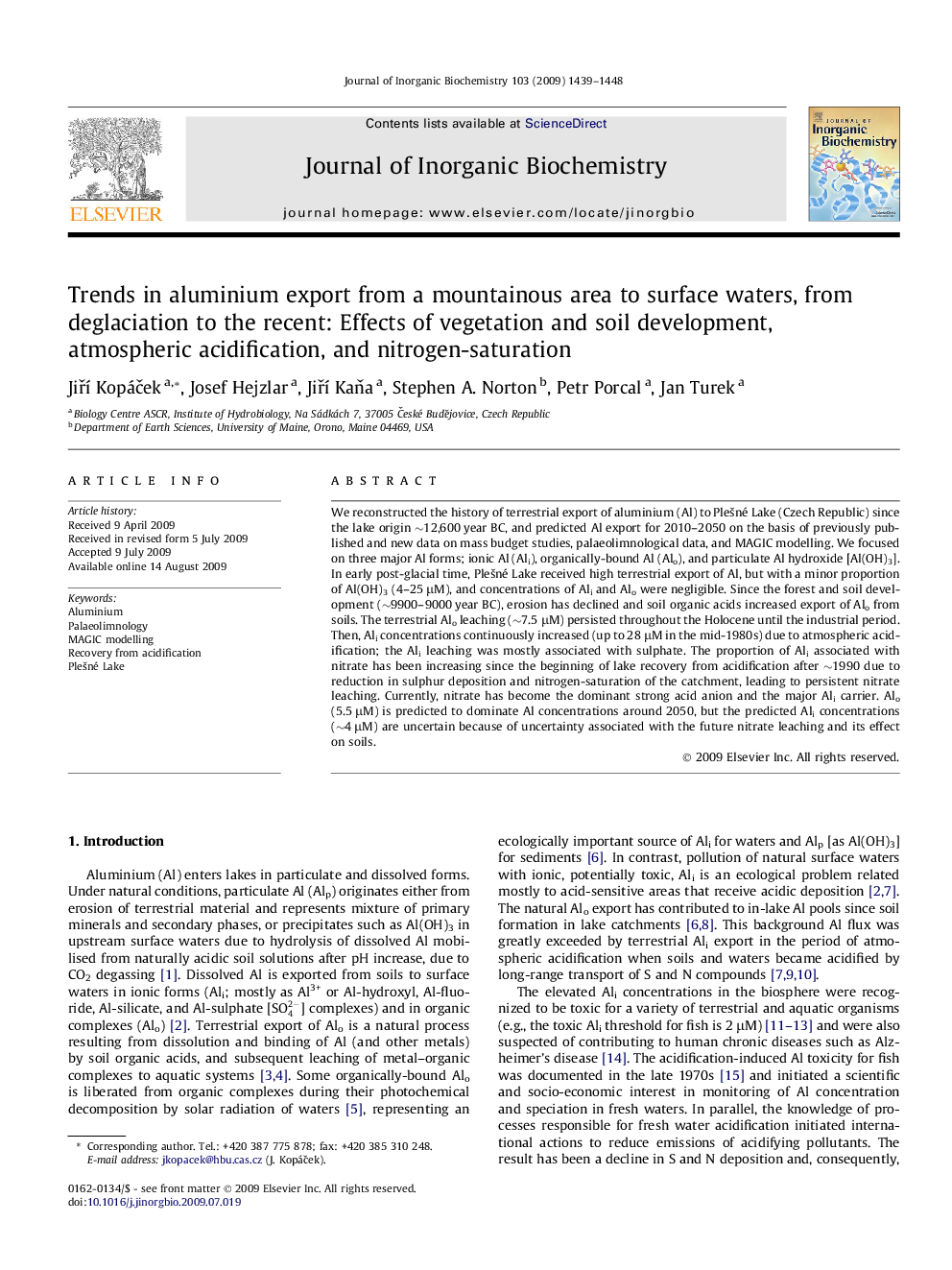 Trends in aluminium export from a mountainous area to surface waters, from deglaciation to the recent: Effects of vegetation and soil development, atmospheric acidification, and nitrogen-saturation