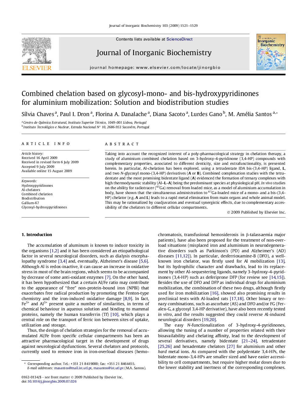 Combined chelation based on glycosyl-mono- and bis-hydroxypyridinones for aluminium mobilization: Solution and biodistribution studies