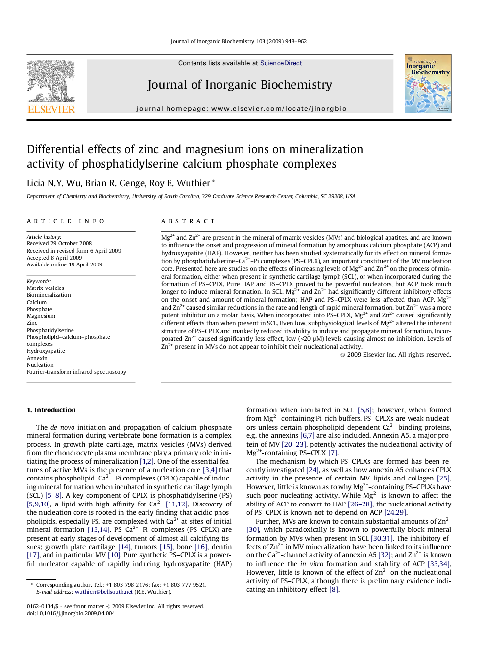 Differential effects of zinc and magnesium ions on mineralization activity of phosphatidylserine calcium phosphate complexes