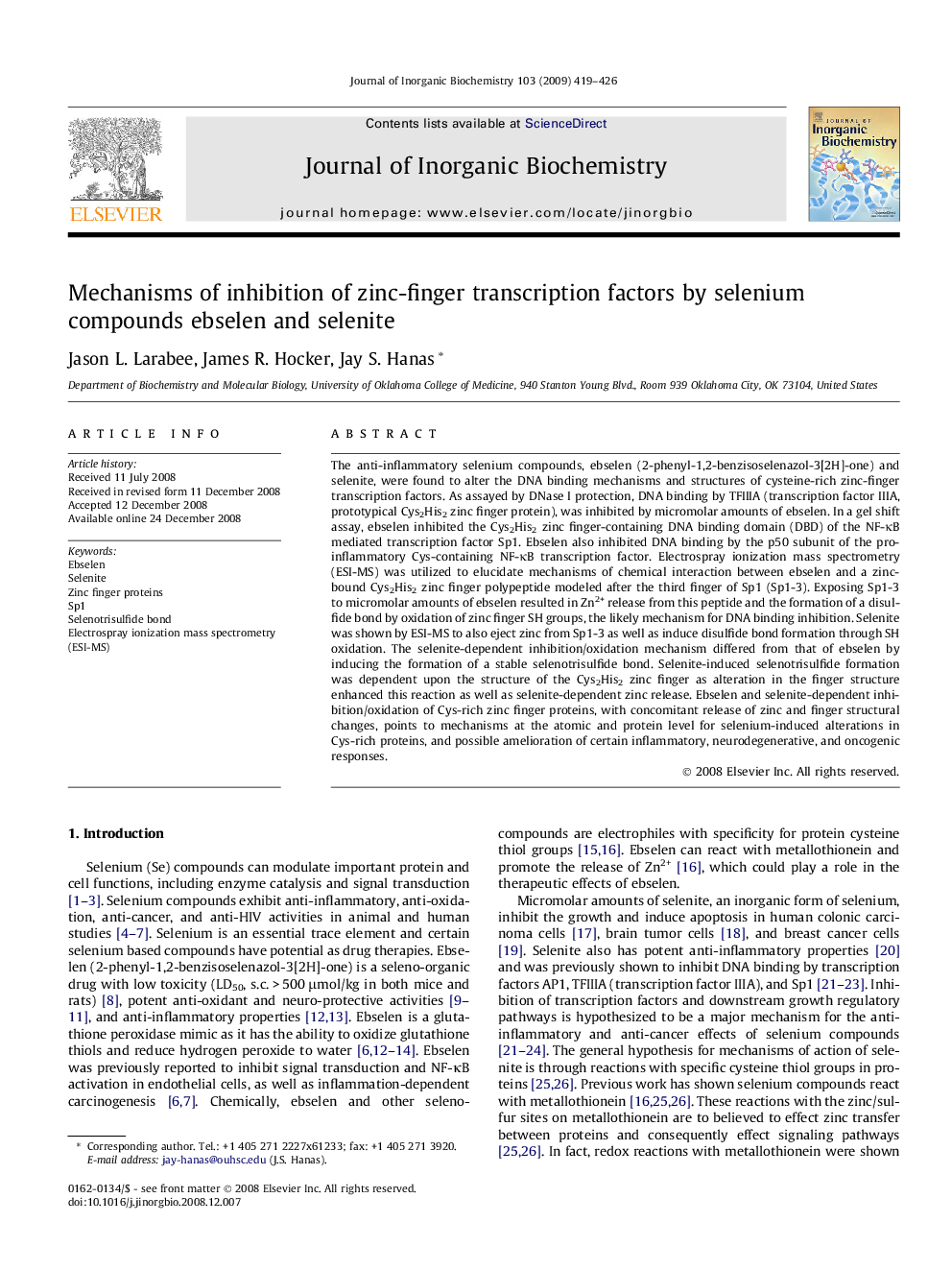 Mechanisms of inhibition of zinc-finger transcription factors by selenium compounds ebselen and selenite
