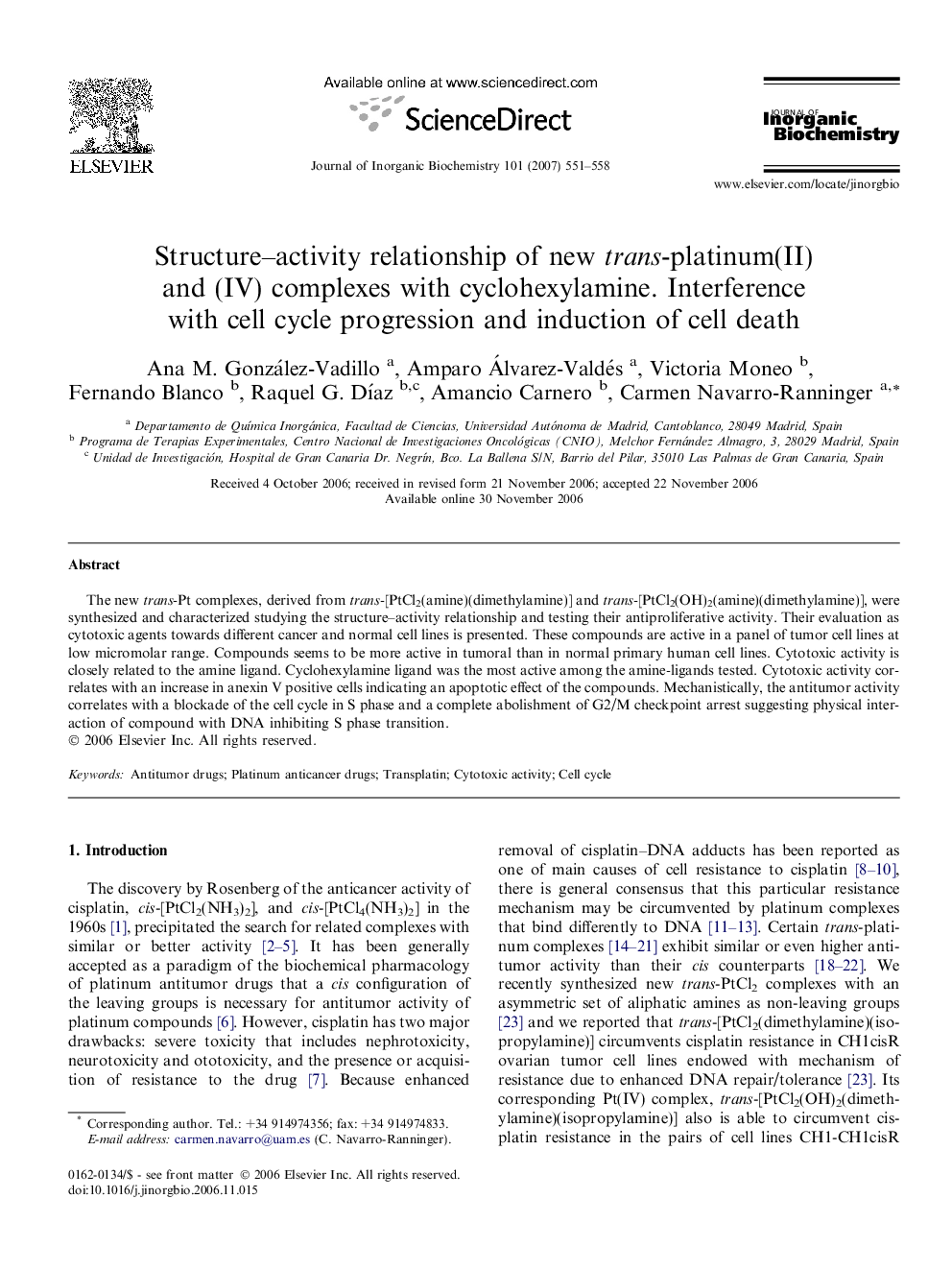 Structure–activity relationship of new trans-platinum(II) and (IV) complexes with cyclohexylamine. Interference with cell cycle progression and induction of cell death