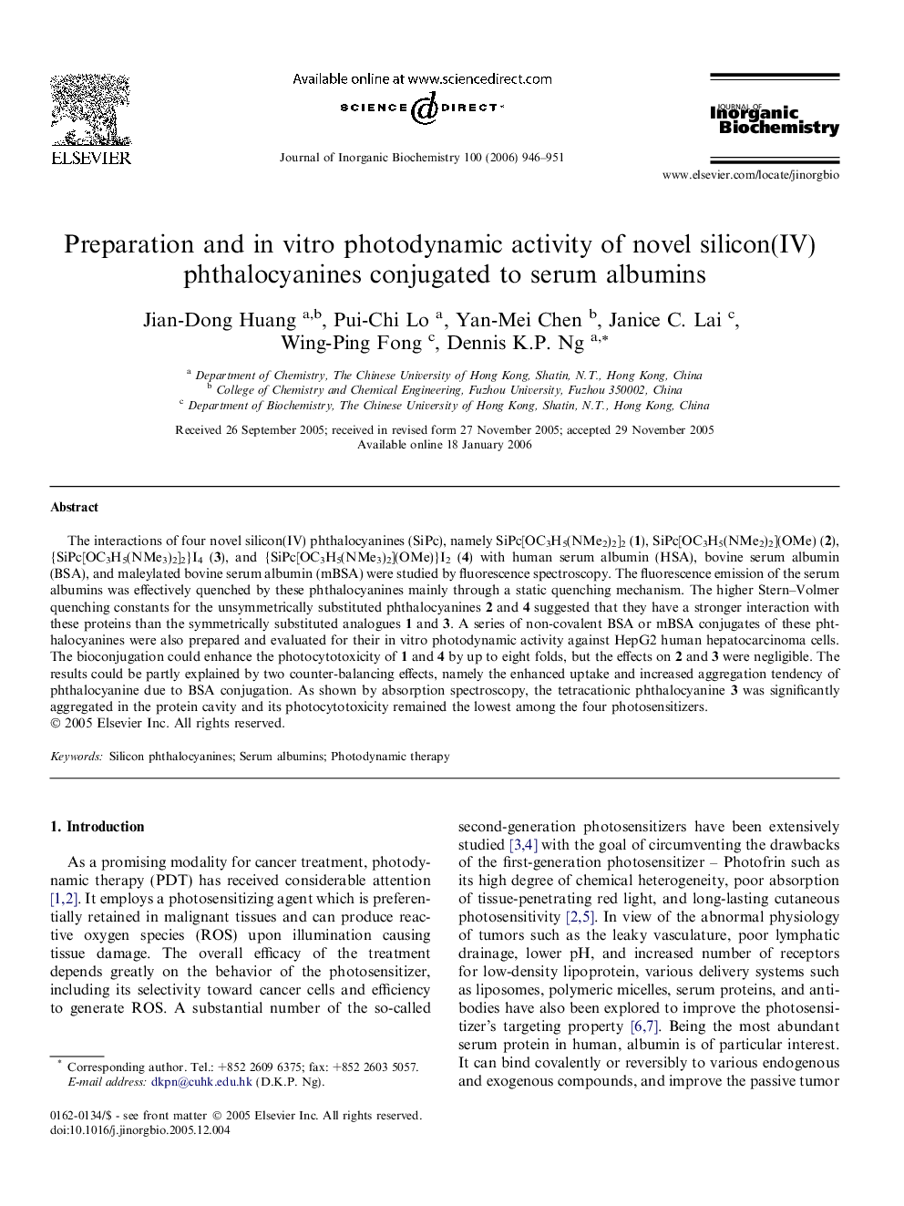 Preparation and in vitro photodynamic activity of novel silicon(IV) phthalocyanines conjugated to serum albumins