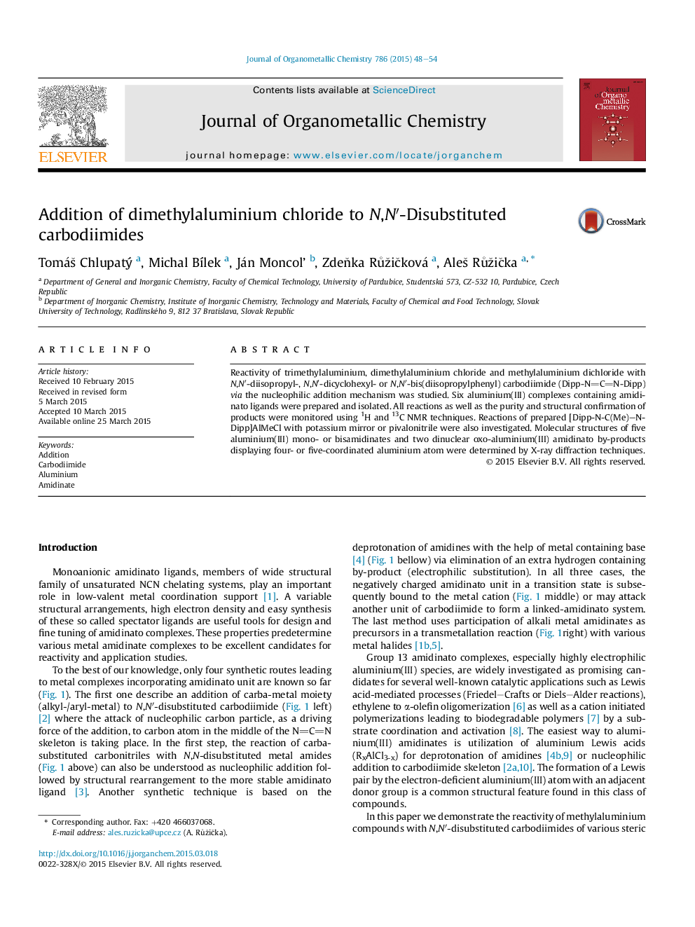عکس صفحه اول مقاله: Addition of dimethylaluminium chloride to N,N′-Disubstituted carbodiimides Addition of dimethylaluminium chloride to N,N′-Disubstituted carbodiimides