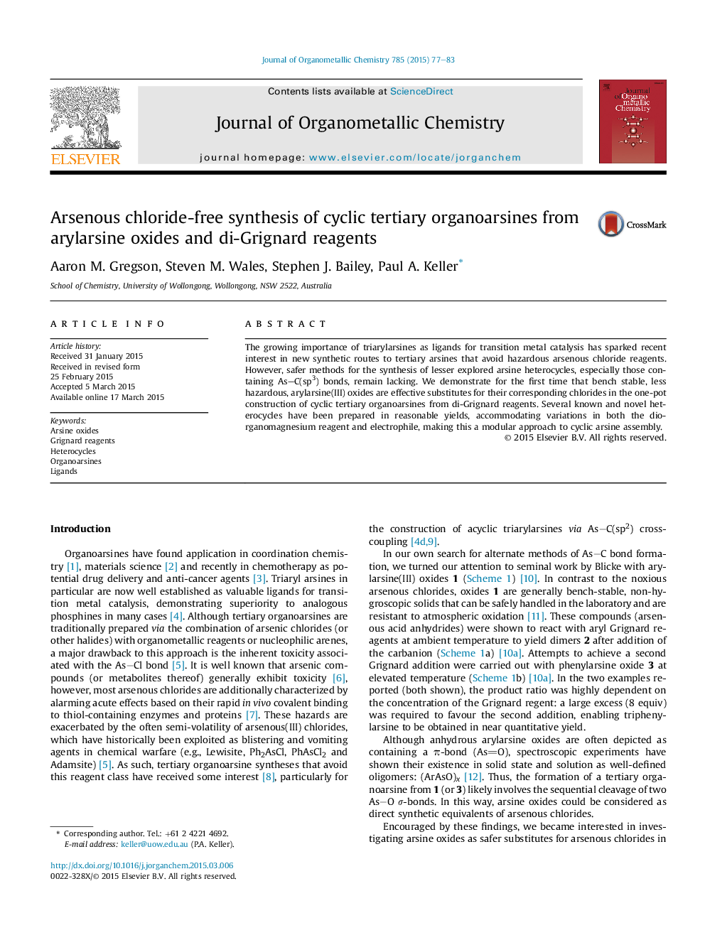 Arsenous chloride-free synthesis of cyclic tertiary organoarsines from arylarsine oxides and di-Grignard reagents