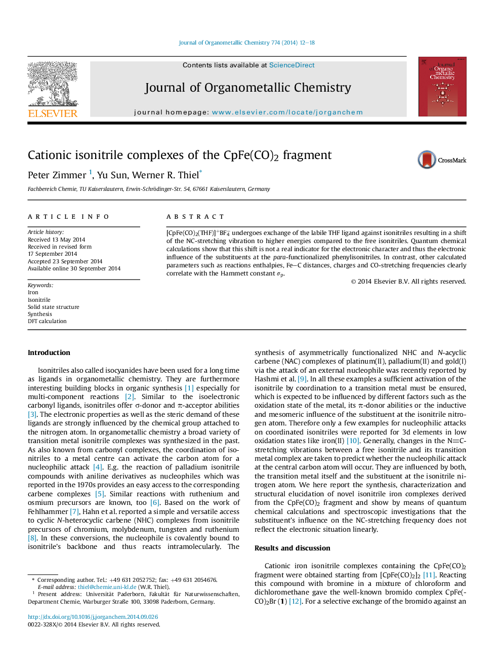 Cationic isonitrile complexes of the CpFe(CO)2 fragment