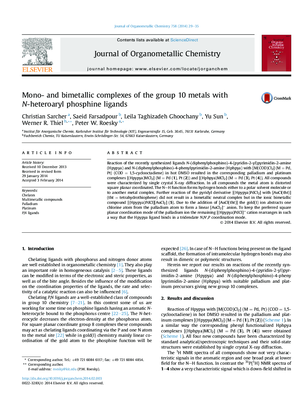 Mono- and bimetallic complexes of the group 10 metals with N-heteroaryl phosphine ligands