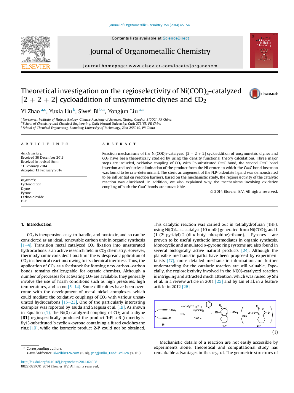 Theoretical investigation on the regioselectivity of Ni(COD)2-catalyzed [2 + 2 + 2] cycloaddition of unsymmetric diynes and CO2