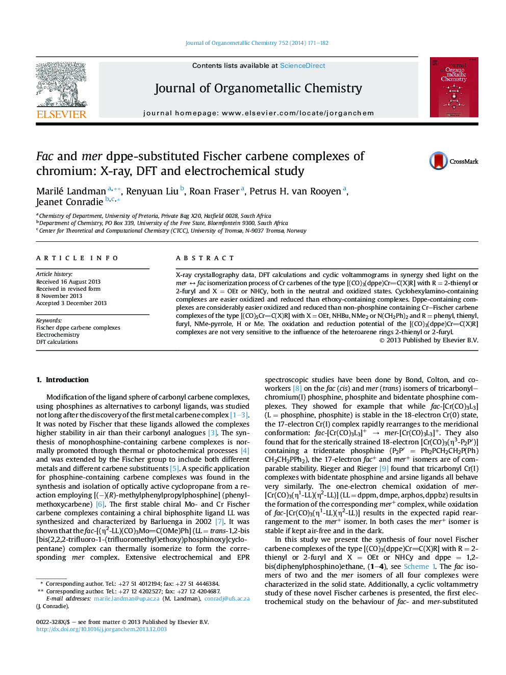 Fac and mer dppe-substituted Fischer carbene complexes of chromium: X-ray, DFT and electrochemical study