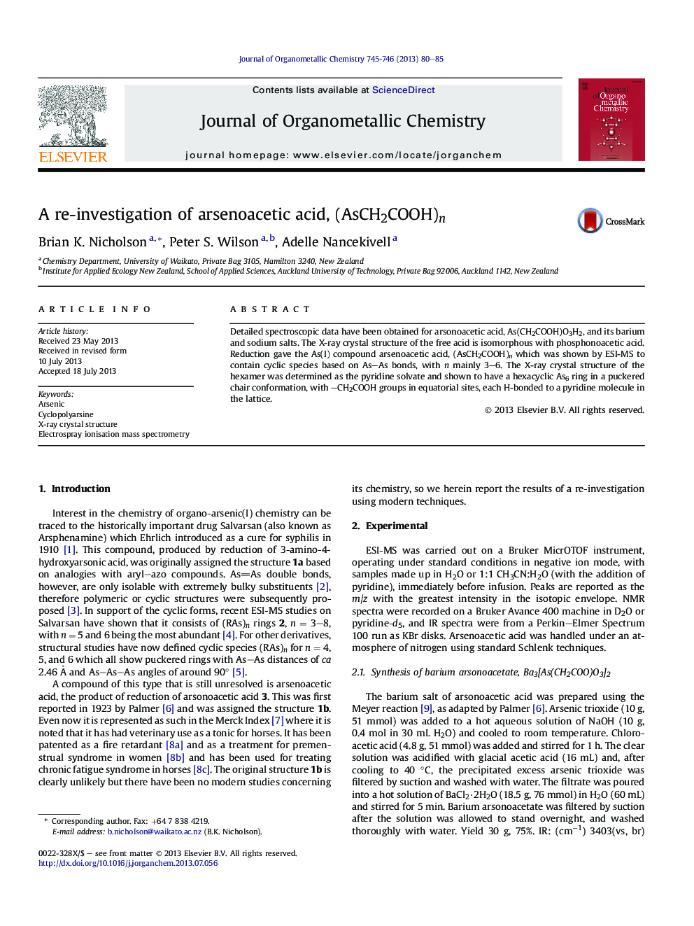 عکس صفحه اول مقاله: A re-investigation of arsenoacetic acid, (AsCH2COOH)n A re-investigation of arsenoacetic acid, (AsCH2COOH)n