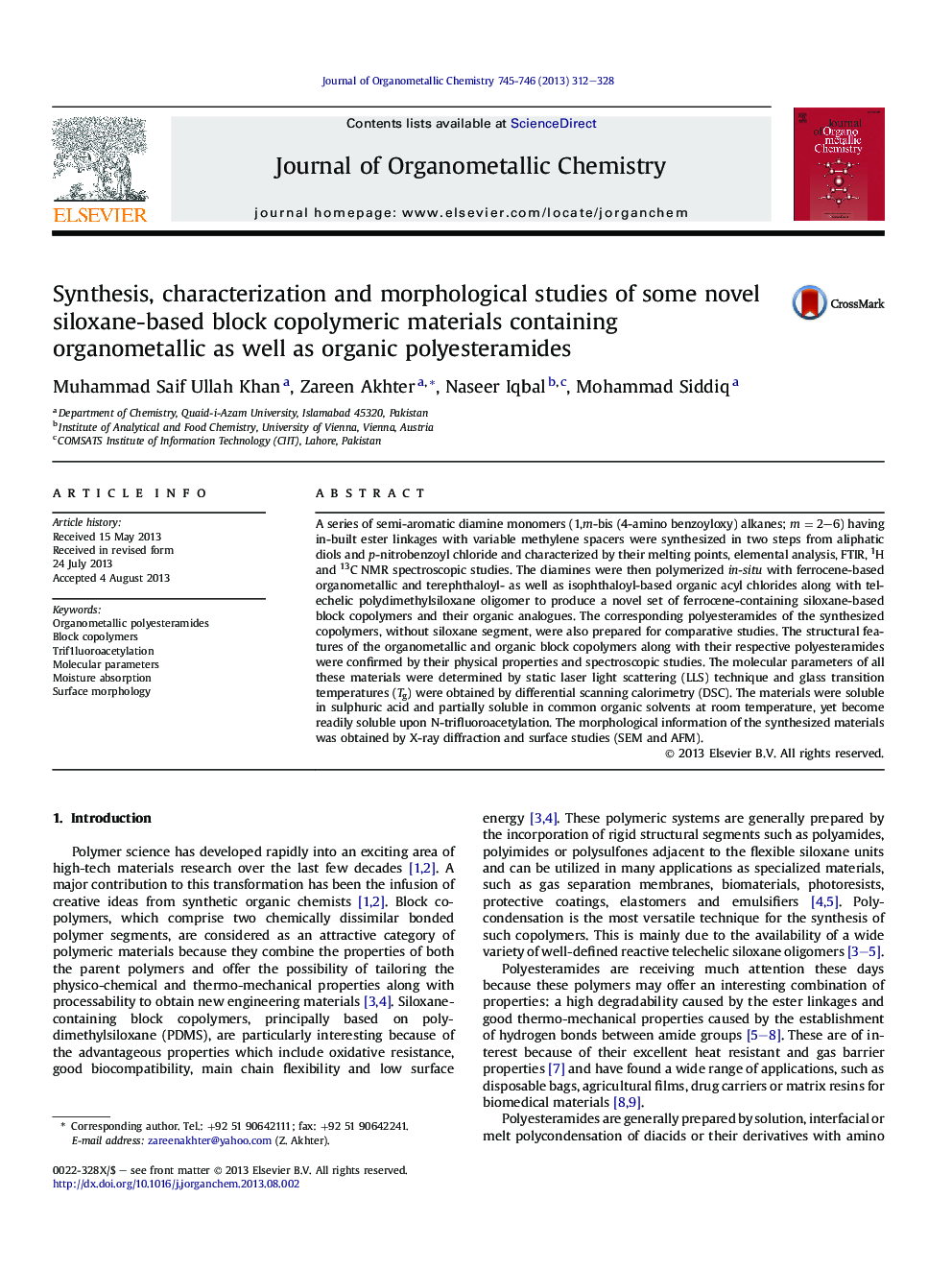 Synthesis, characterization and morphological studies of some novel siloxane-based block copolymeric materials containing organometallic as well as organic polyesteramides