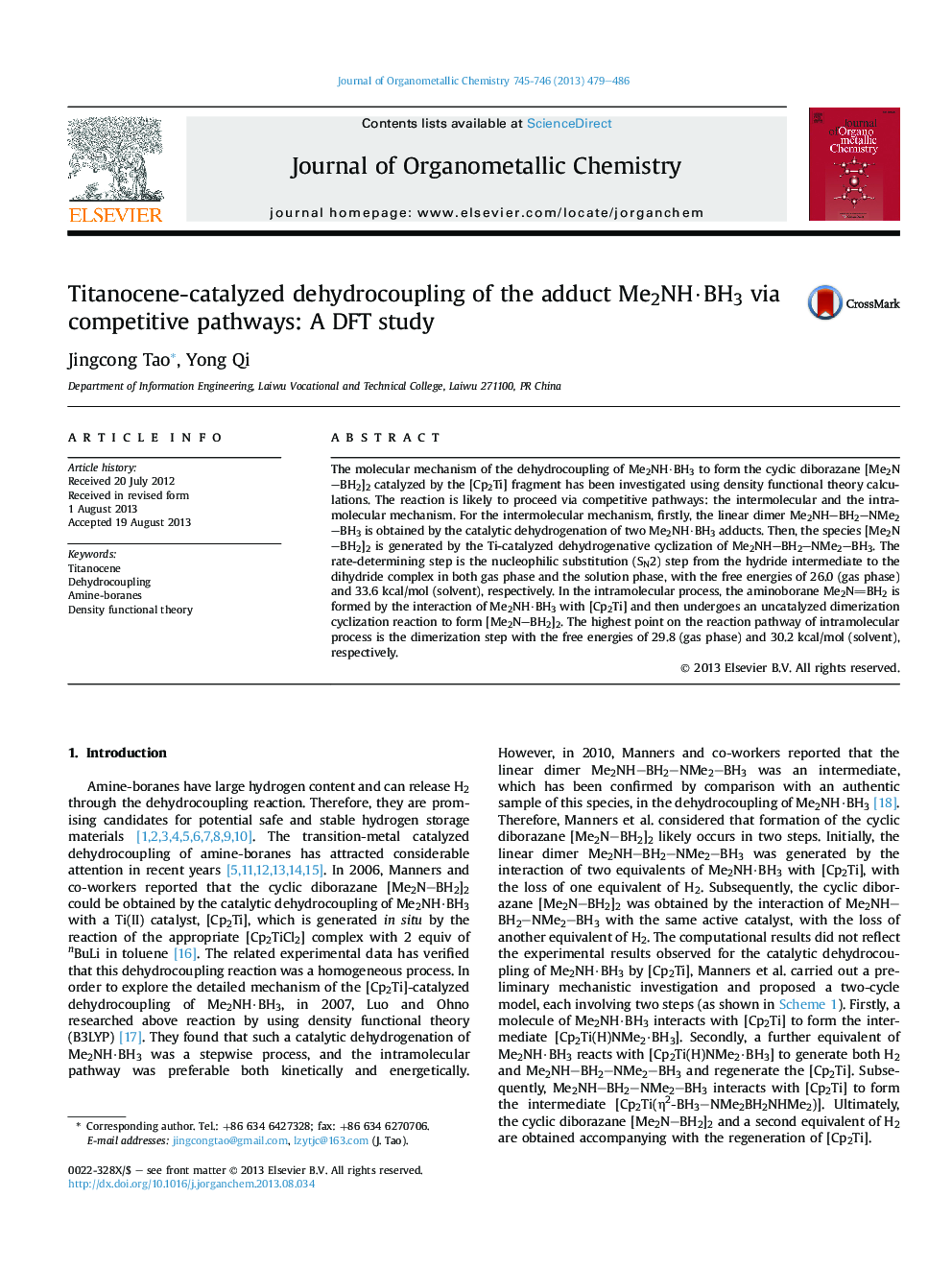 Titanocene-catalyzed dehydrocoupling of the adduct Me2NH·BH3 via competitive pathways: A DFT study