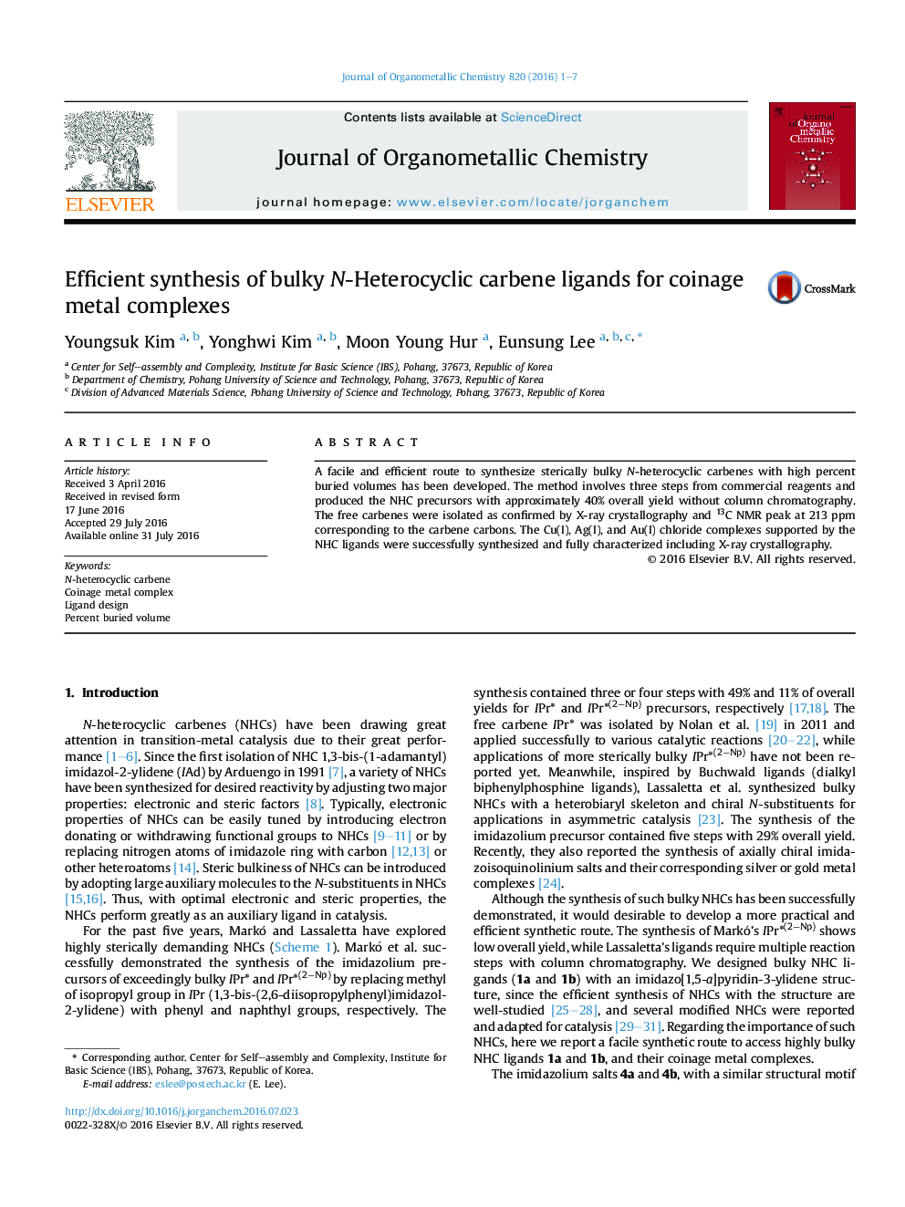 عکس صفحه اول مقاله: Efficient synthesis of bulky N-Heterocyclic carbene ligands for coinage metal complexes Efficient synthesis of bulky N-Heterocyclic carbene ligands for coinage metal complexes