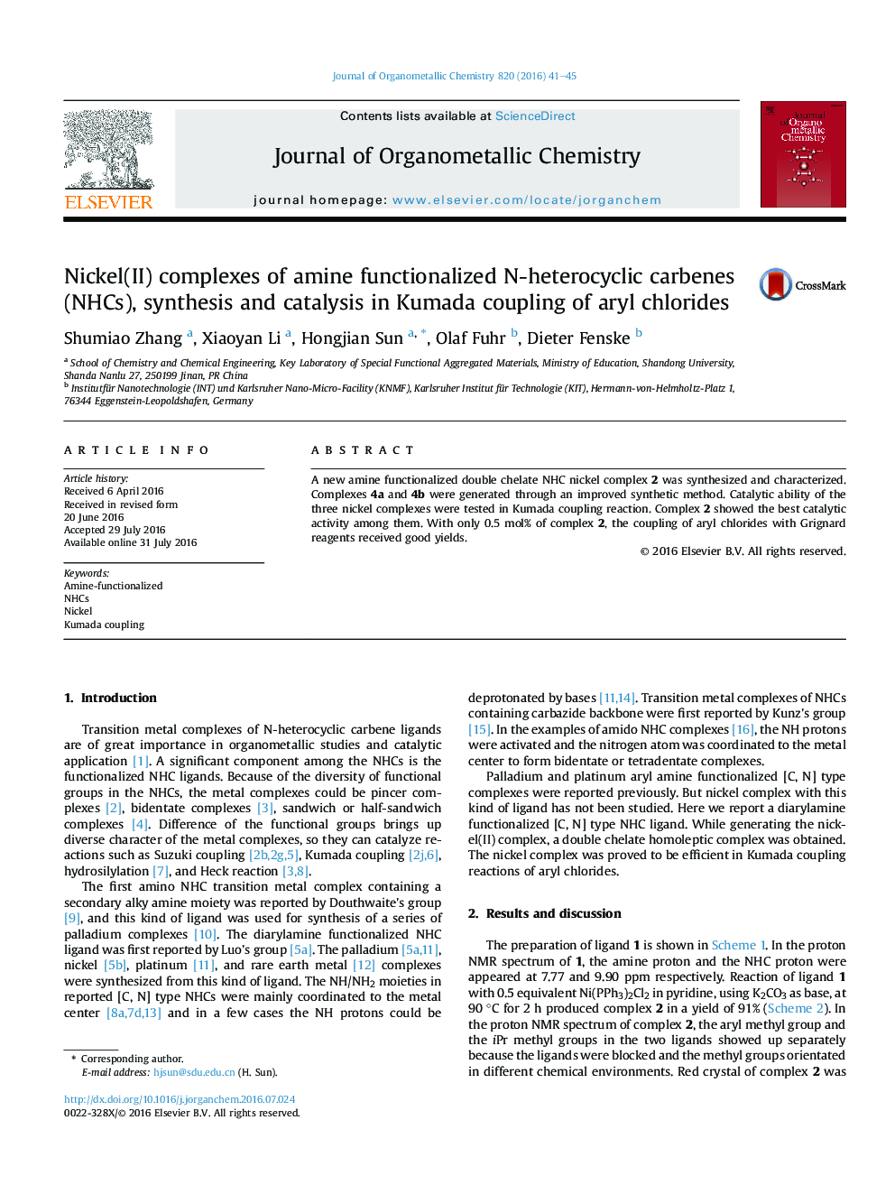 Nickel(II) complexes of amine functionalized N-heterocyclic carbenes (NHCs), synthesis and catalysis in Kumada coupling of aryl chlorides