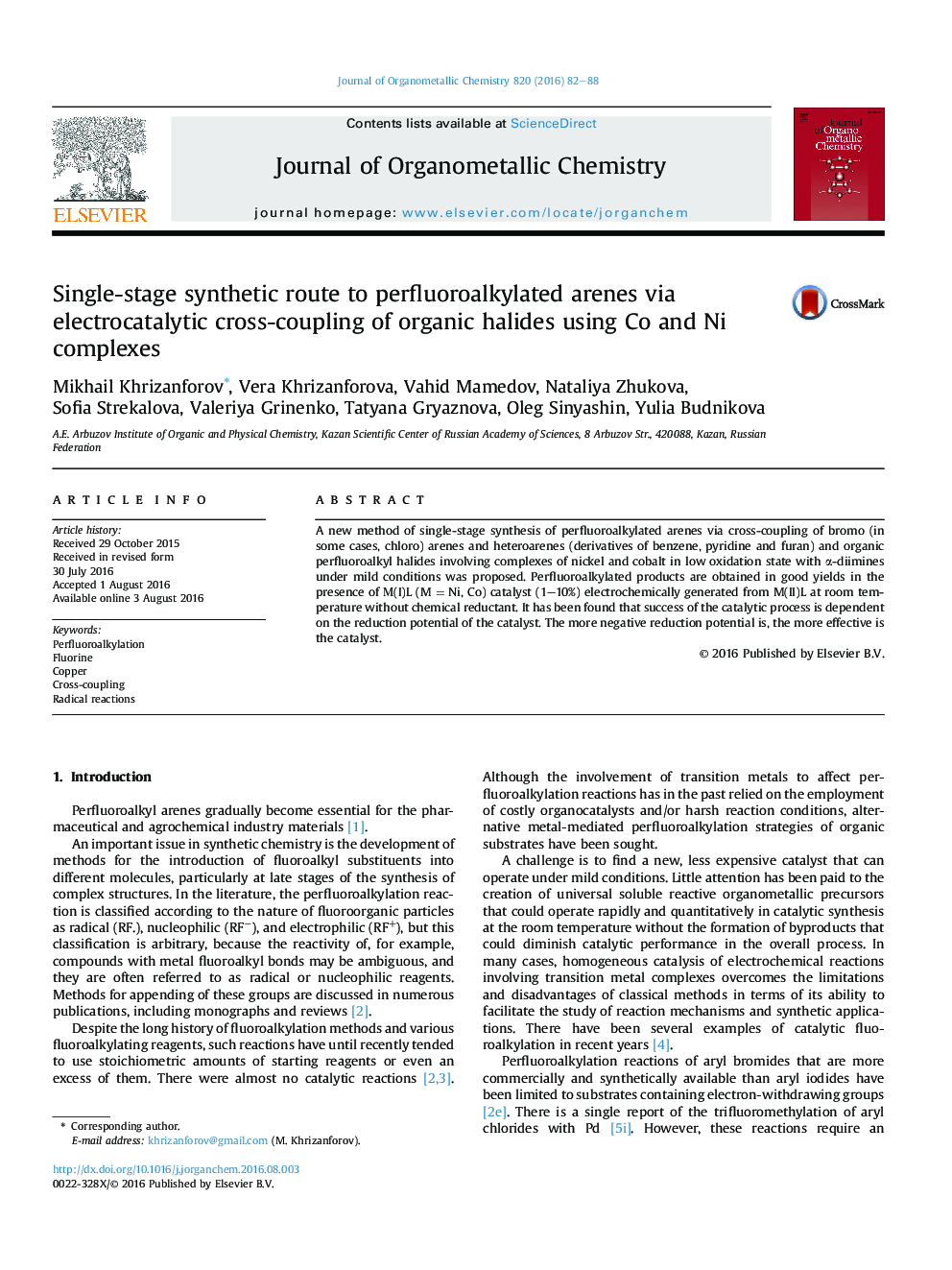 Single-stage synthetic route to perfluoroalkylated arenes via electrocatalytic cross-coupling of organic halides using Co and Ni complexes