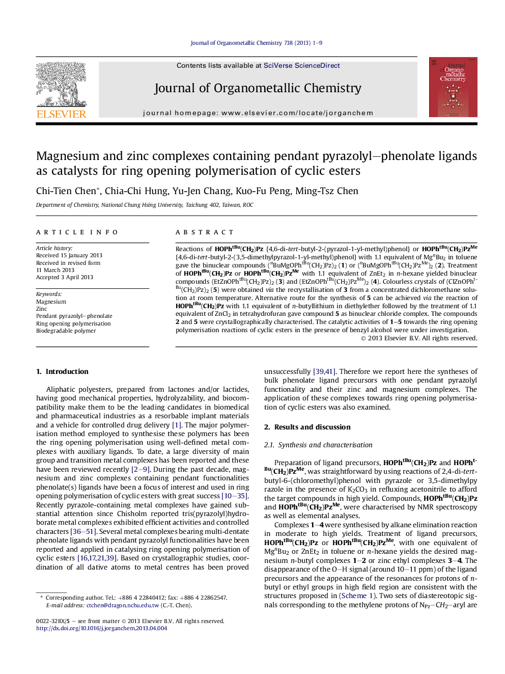 Magnesium and zinc complexes containing pendant pyrazolyl–phenolate ligands as catalysts for ring opening polymerisation of cyclic esters