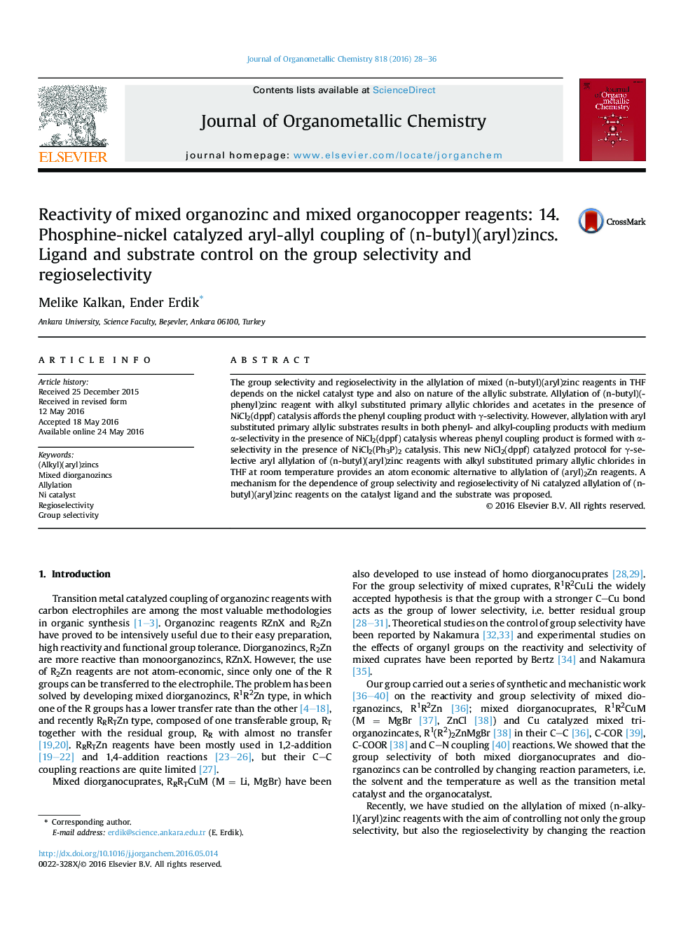 Reactivity of mixed organozinc and mixed organocopper reagents: 14. Phosphine-nickel catalyzed aryl-allyl coupling of (n-butyl)(aryl)zincs. Ligand and substrate control on the group selectivity and regioselectivity