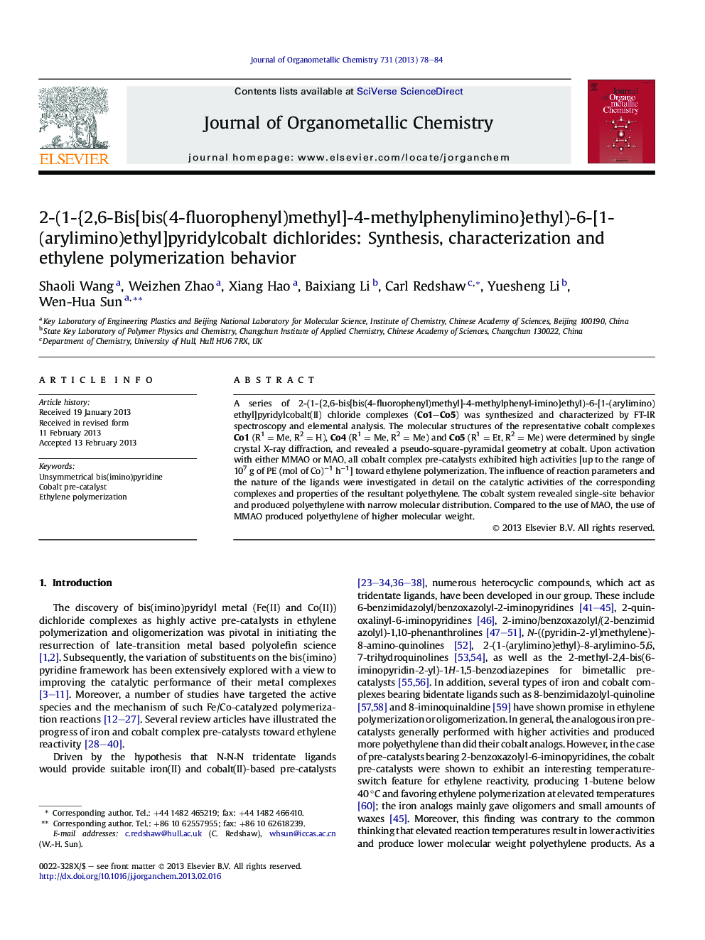 2-(1-{2,6-Bis[bis(4-fluorophenyl)methyl]-4-methylphenylimino}ethyl)-6-[1-(arylimino)ethyl]pyridylcobalt dichlorides: Synthesis, characterization and ethylene polymerization behavior