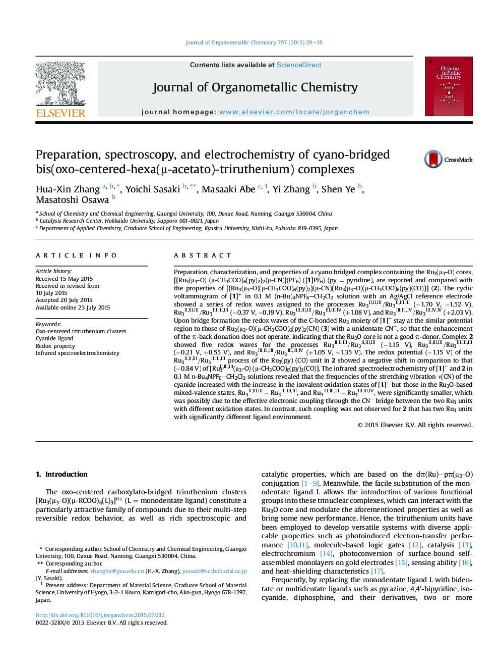 Preparation, spectroscopy, and electrochemistry of cyano-bridged bis(oxo-centered-hexa(Î¼-acetato)-triruthenium) complexes