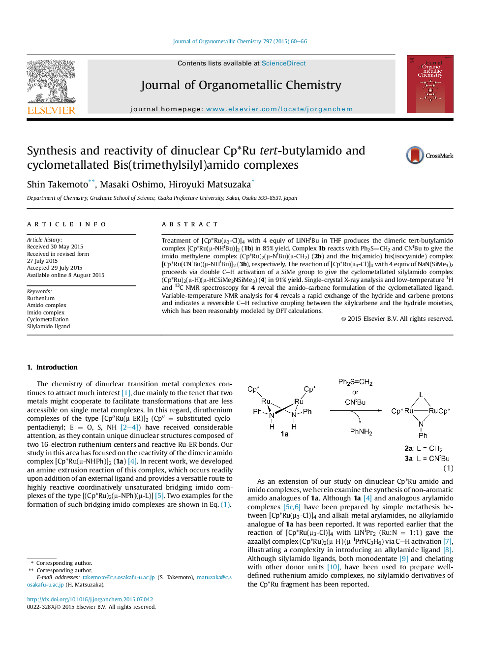 Synthesis and reactivity of dinuclear Cp*Ru tert-butylamido and cyclometallated Bis(trimethylsilyl)amido complexes