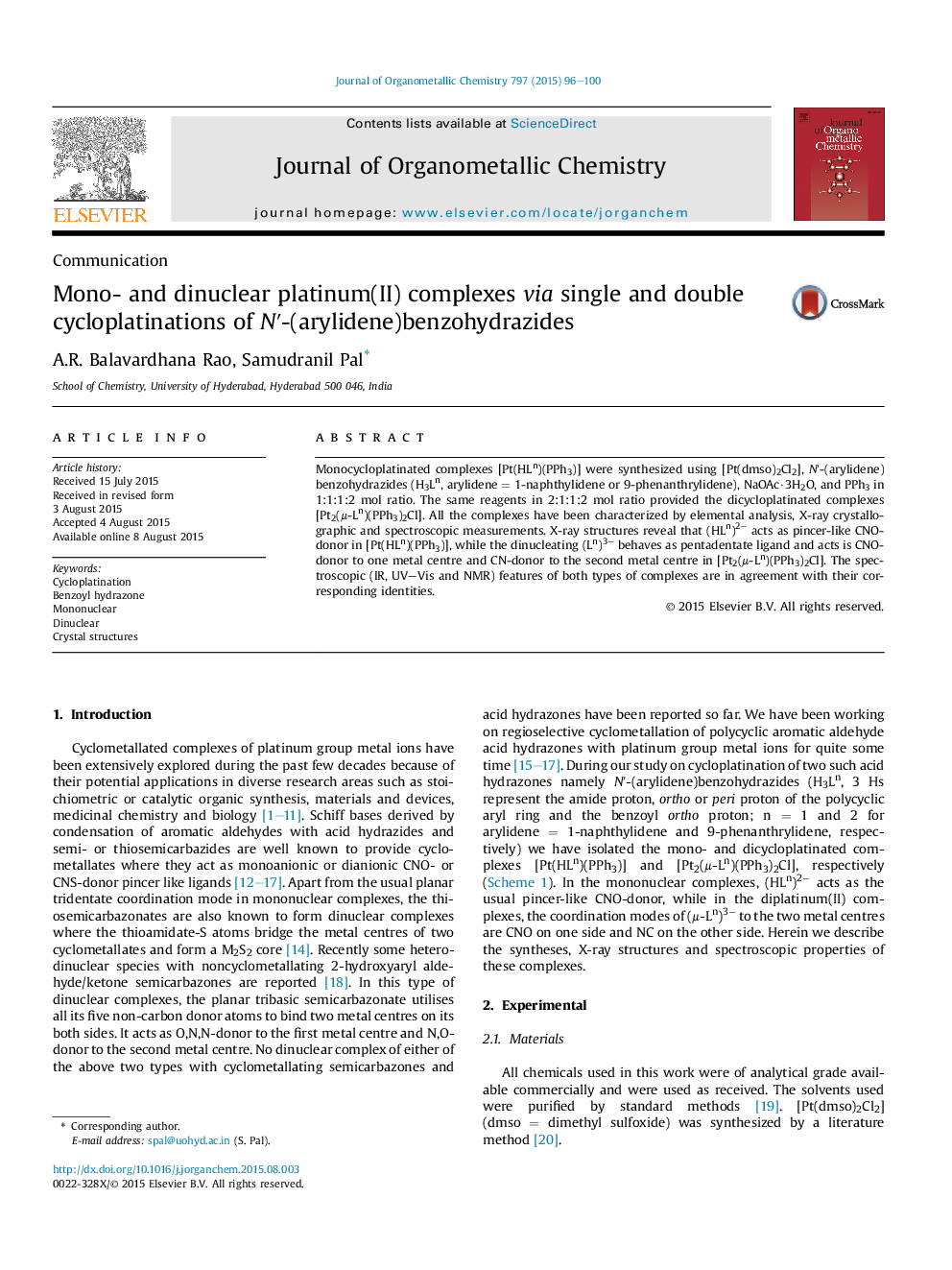 Mono- and dinuclear platinum(II) complexes via single and double cycloplatinations of Nʹ-(arylidene)benzohydrazides