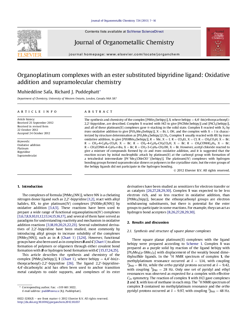 Organoplatinum complexes with an ester substituted bipyridine ligand: Oxidative addition and supramolecular chemistry